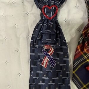 Upcycle Elegant Navy Tie necklace with Heart and Ribbon Design USA